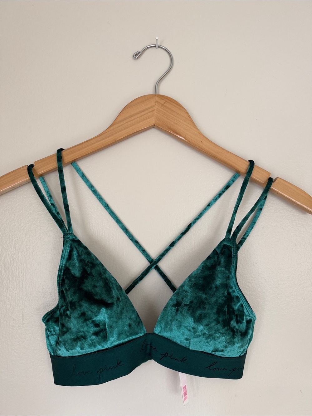 PINK Victoria's Secret Teal Velvet Strappy Bralette XS
